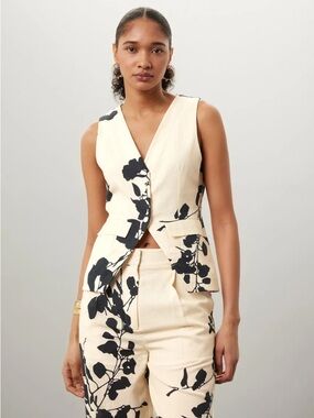 Sleeveless Cream Floral V-Neck Vest